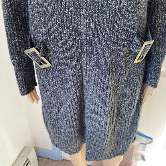 Knit Cardigan Sweater Dress Gray Whimsigoth Full Zip Side Belt Accent Lady M-L - Picture 7 of 10